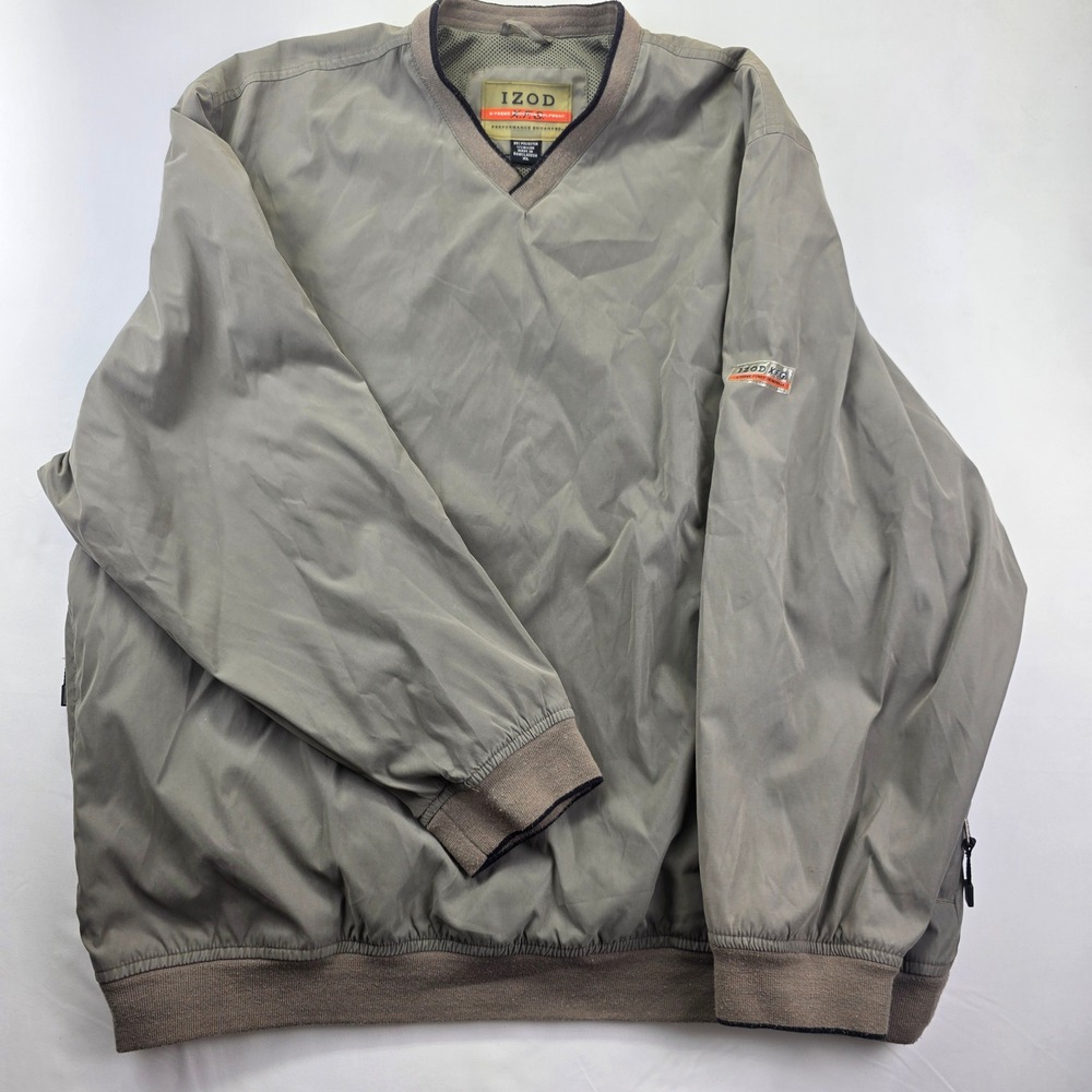 IZOD XFT Golf Windbreaker Pullover Men XL Gray V Neck Long Sleeve Lightweight